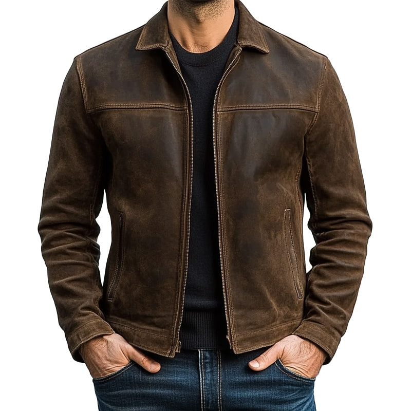 Mens Classic Fashion Cremallera PU Chaqueta de cuero